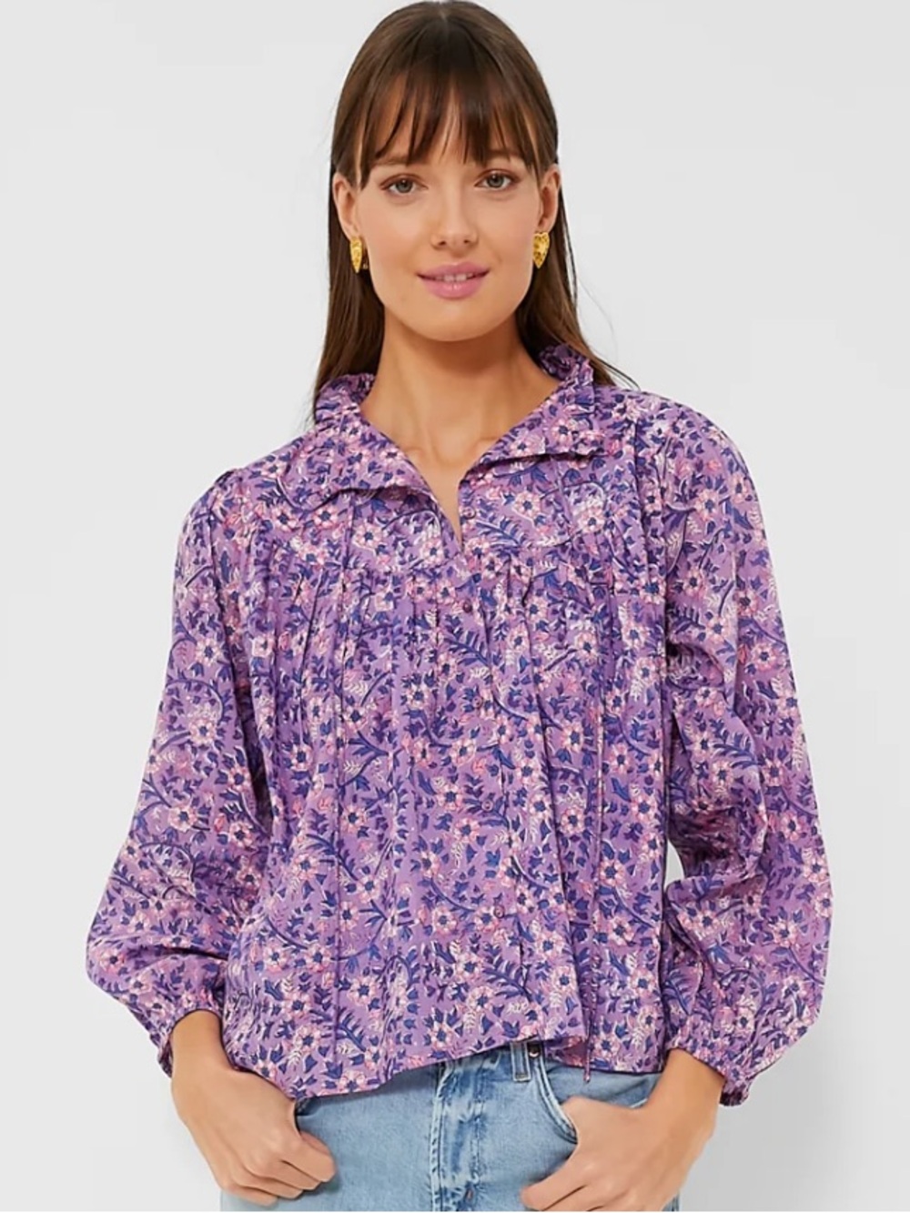 Emerson Fry Violet Wildflower Floral Organic Emmaline Blouse Size S